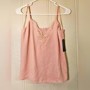 Melrose & Market Pink Lace Trim Cami Top Adjustable Straps Lined Lace Size XXS